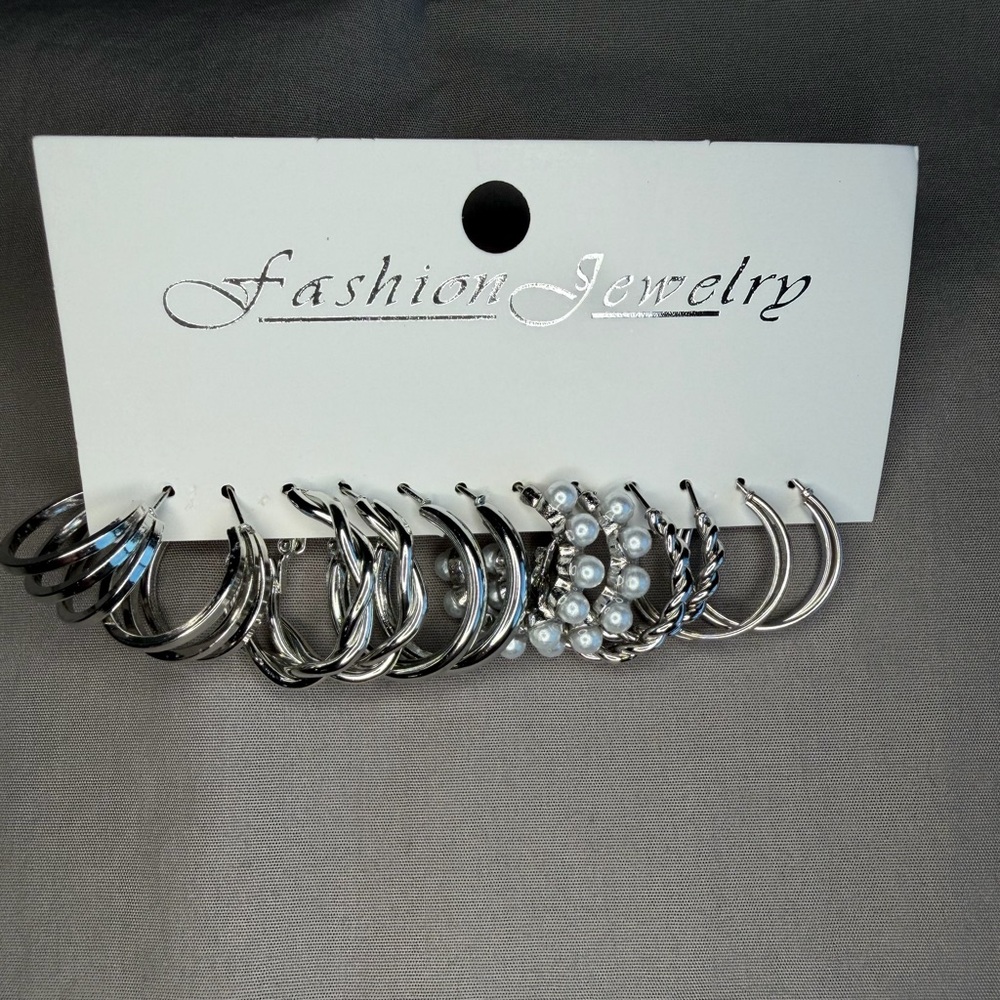 Fashion Jewelry‎ Silver Hoop Earrings Set